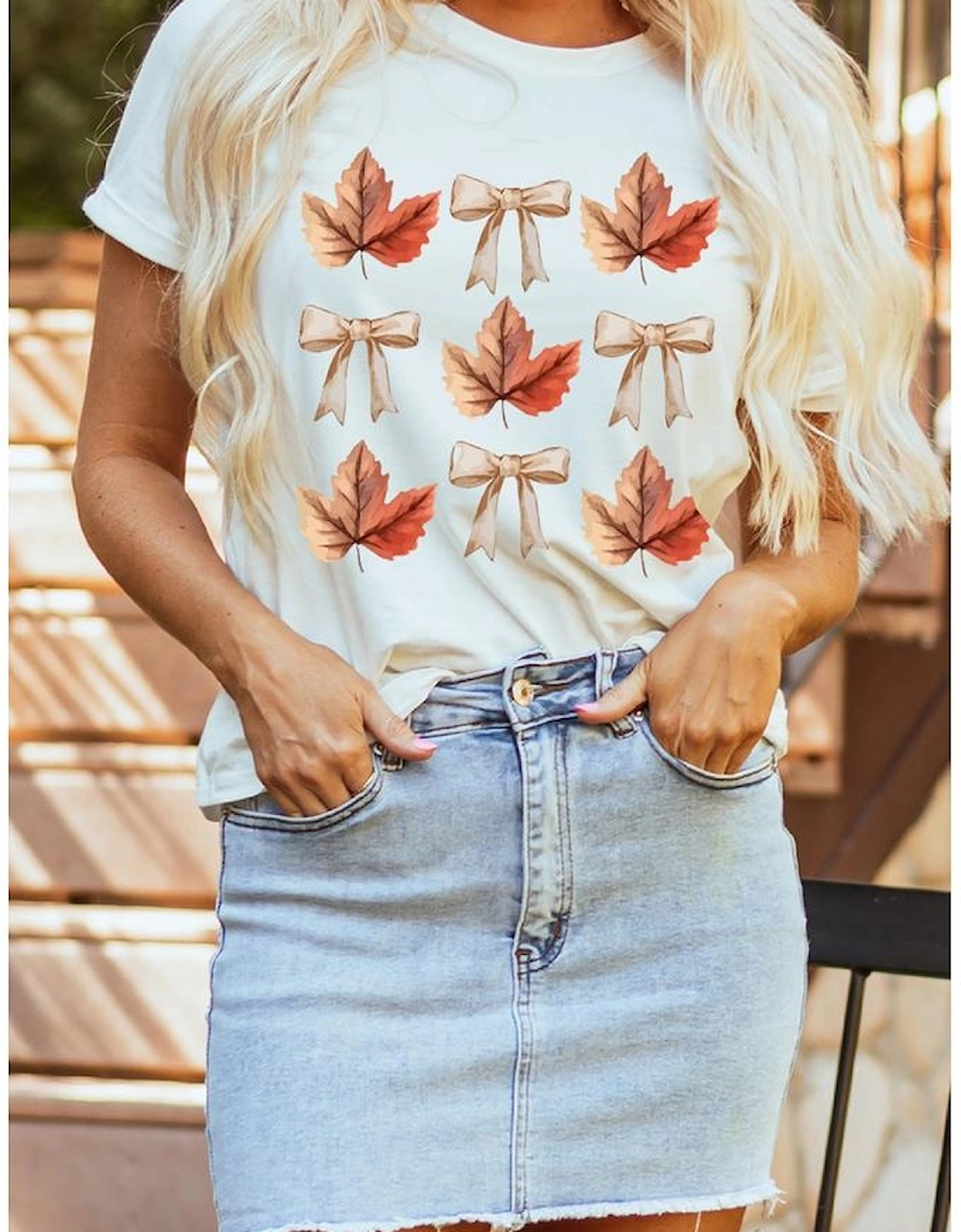 White Fall Leaf Bow Print Thanksgiving T Shirt, 7 of 6