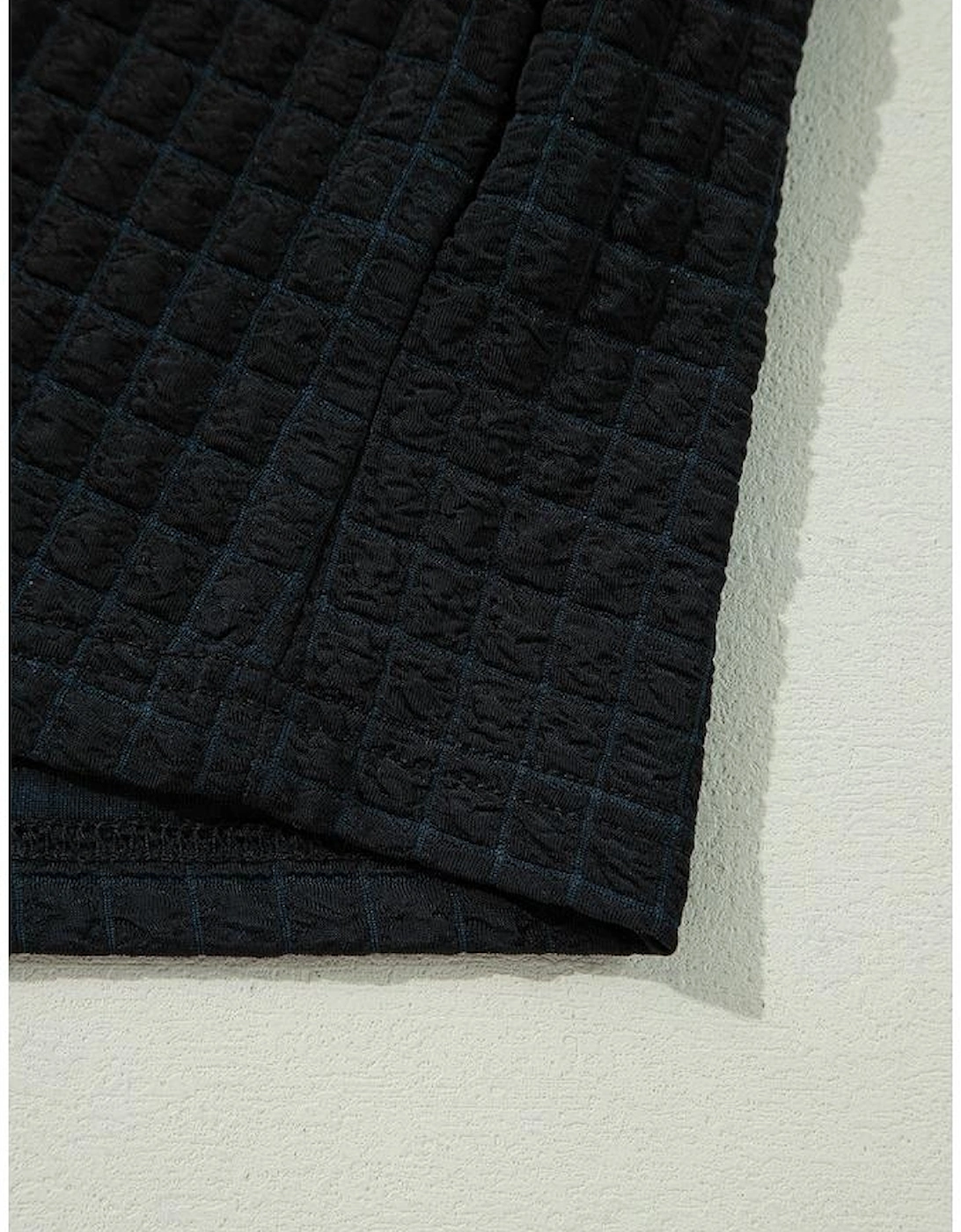 Color black Textured Knit Cap Sleeve T Shirt and Wide Leg Pants Set