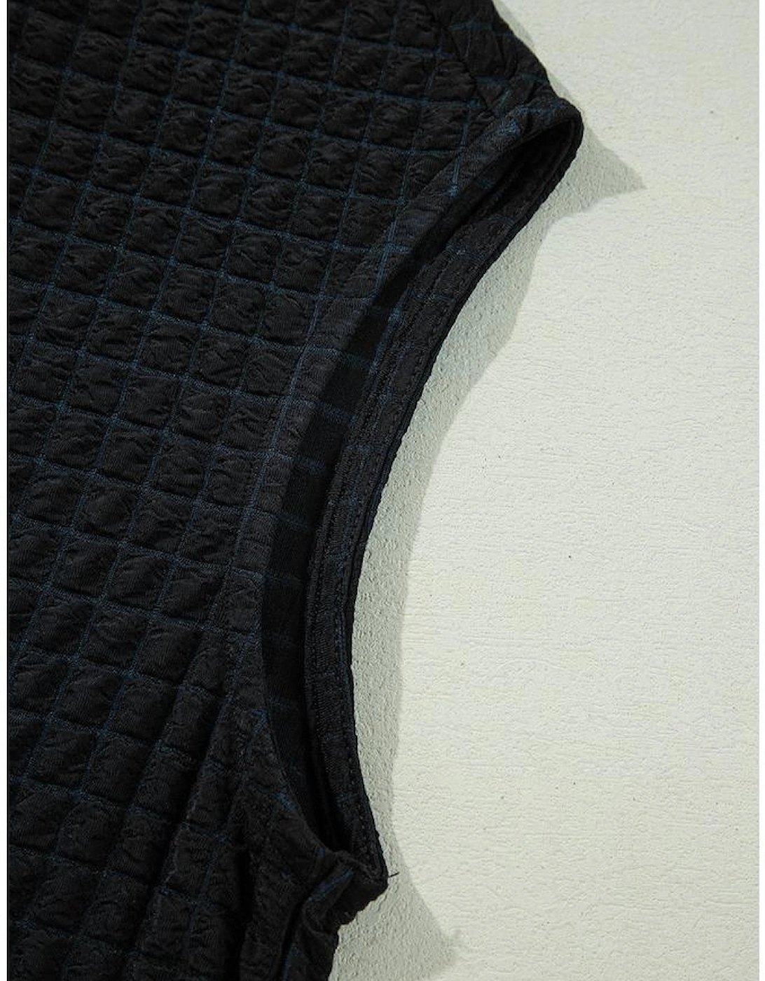 Color black Textured Knit Cap Sleeve T Shirt and Wide Leg Pants Set