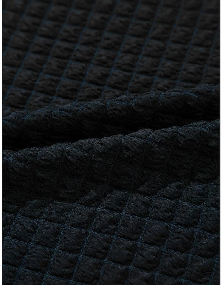 Color black Textured Knit Cap Sleeve T Shirt and Wide Leg Pants Set