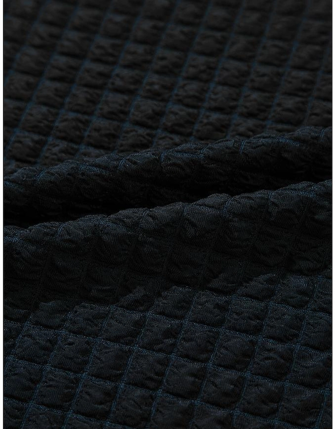 Color black Textured Knit Cap Sleeve T Shirt and Wide Leg Pants Set