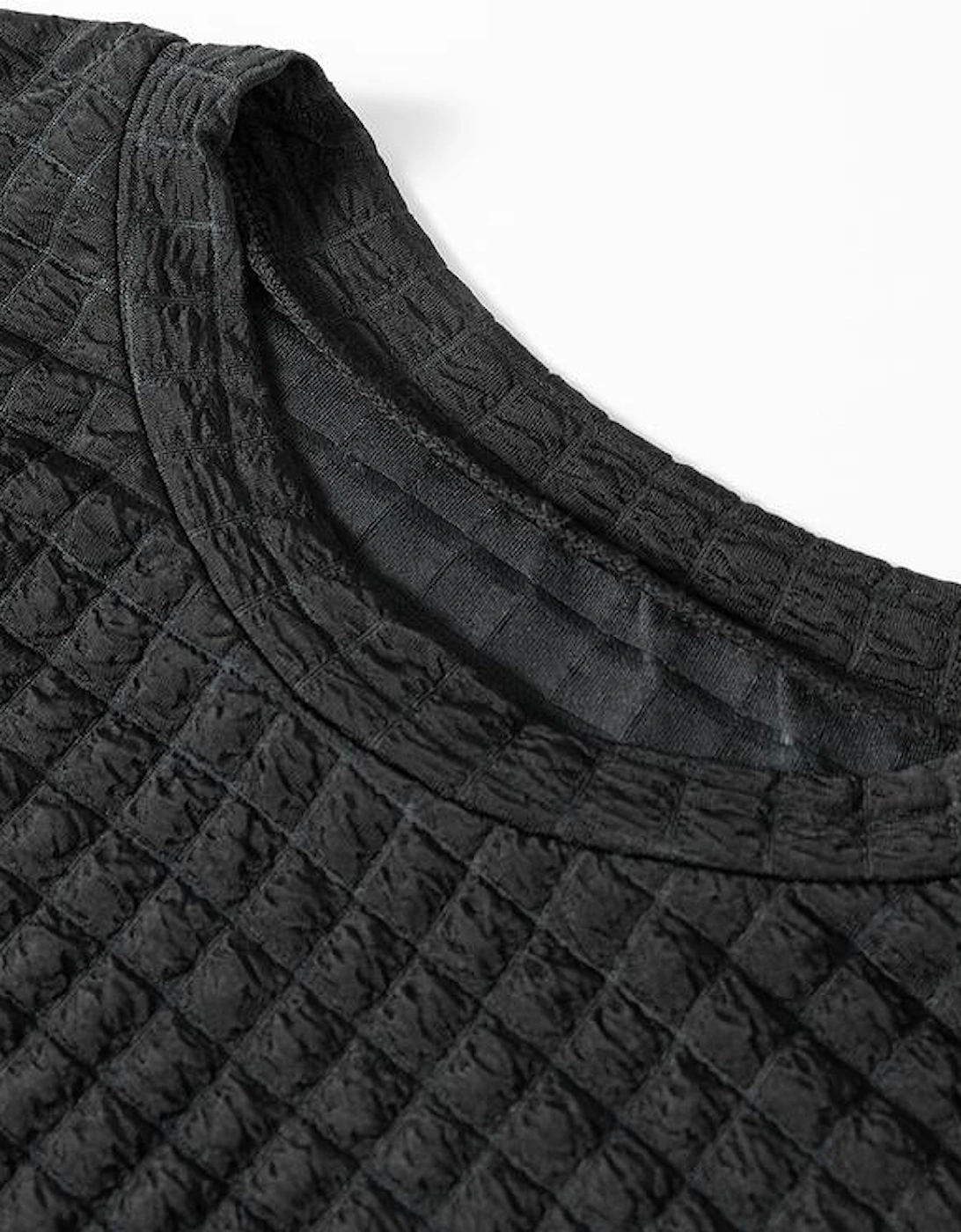 Color black Textured Knit Cap Sleeve T Shirt and Wide Leg Pants Set