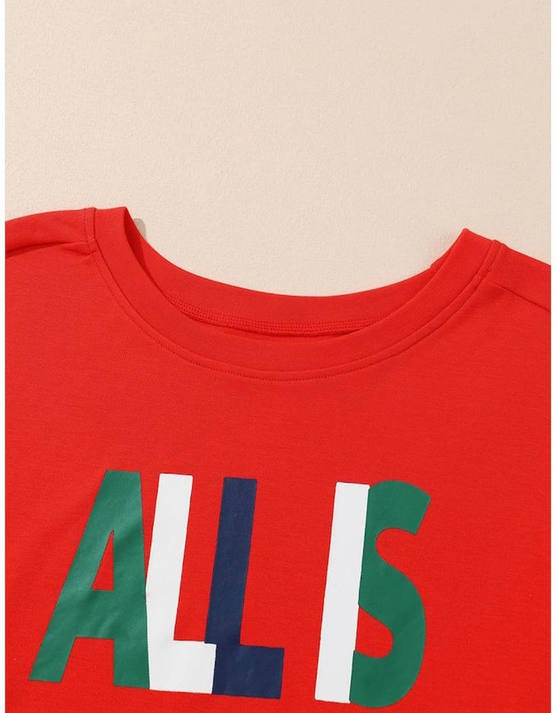 Multicolor ALL IS BRIGHT Graphic Christmas Plaid Pajamas Set