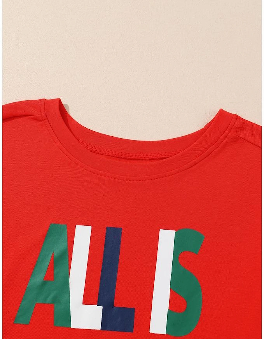 Multicolor ALL IS BRIGHT Graphic Christmas Plaid Pajamas Set