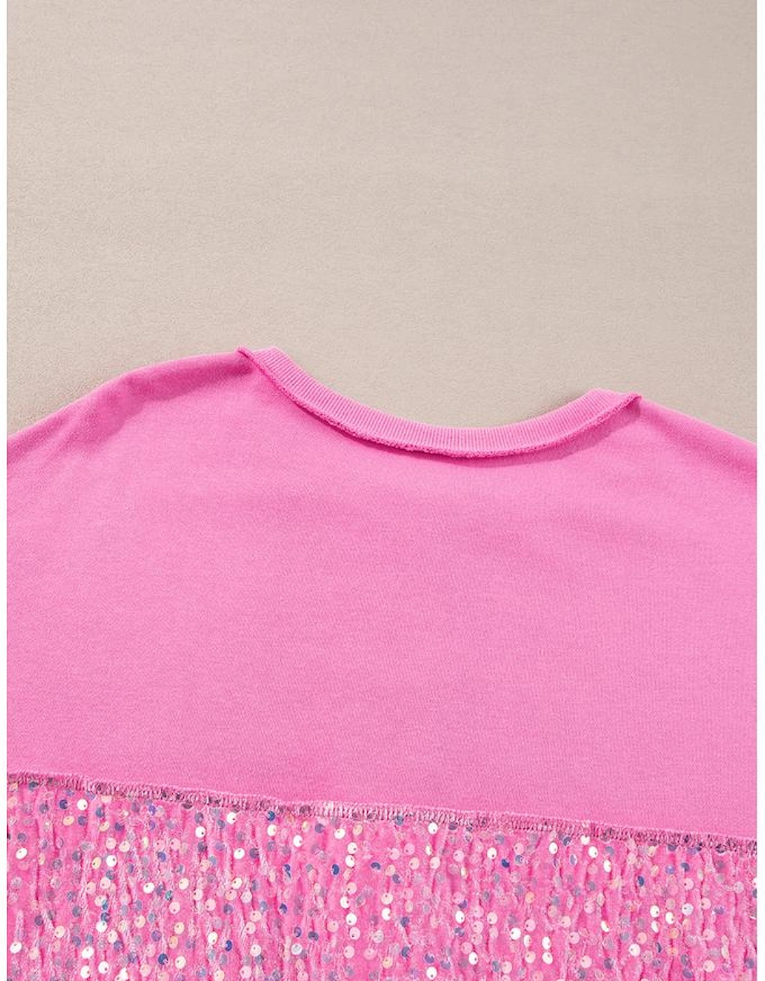 Bonbon Sequin Patchwork High Low Hem Henley Sweatshirt