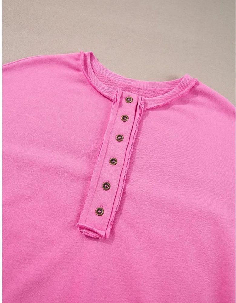 Bonbon Sequin Patchwork High Low Hem Henley Sweatshirt