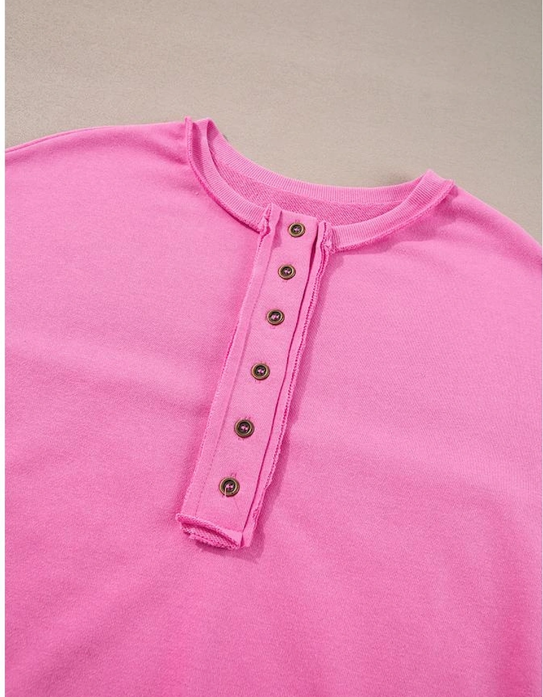 Bonbon Sequin Patchwork High Low Hem Henley Sweatshirt