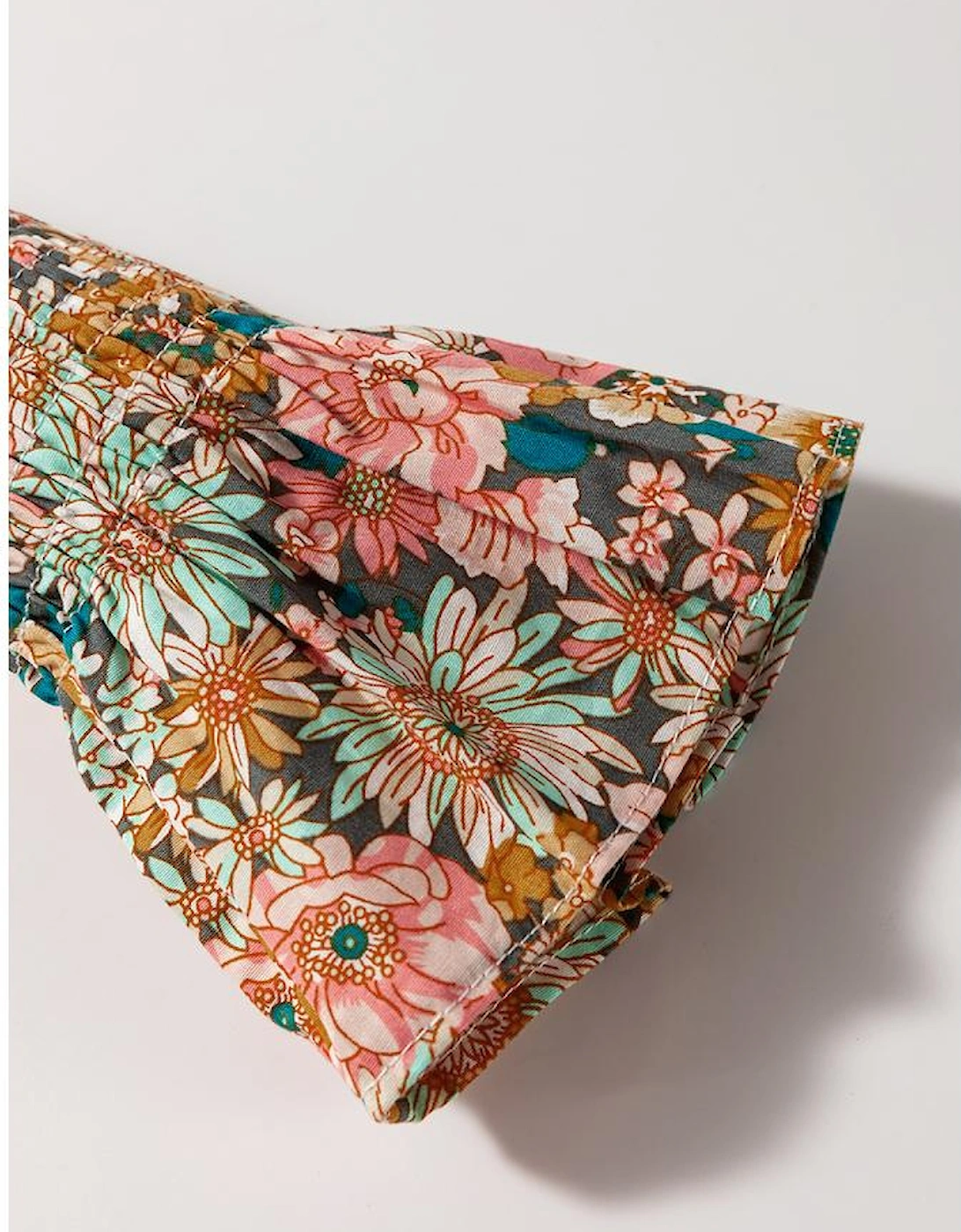 Yellow Floral Print Smocked Bubble Sleeve Ruffled Crop Top