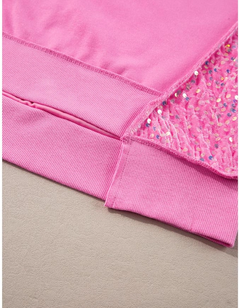 Bonbon Sequin Patchwork High Low Hem Henley Sweatshirt