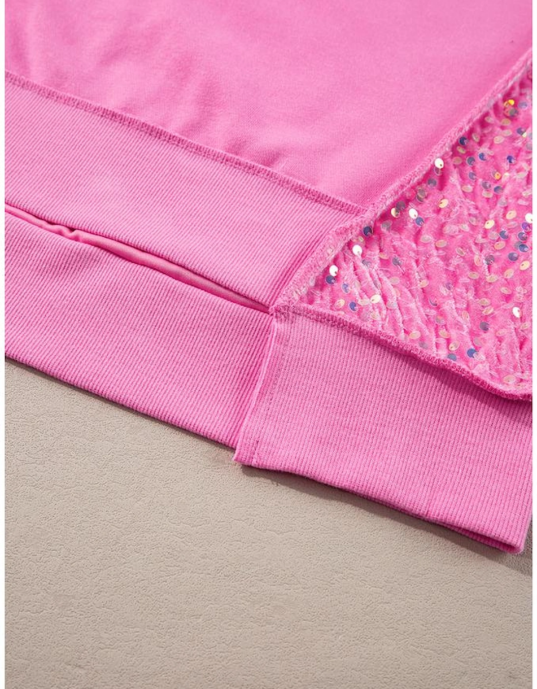 Bonbon Sequin Patchwork High Low Hem Henley Sweatshirt