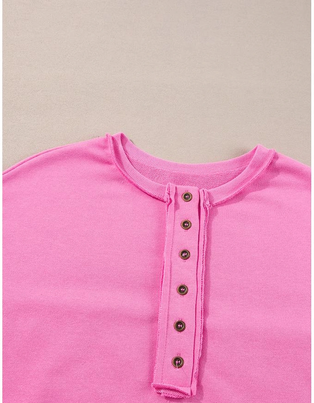 Bonbon Sequin Patchwork High Low Hem Henley Sweatshirt