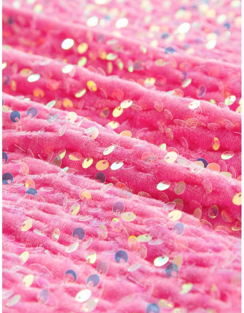 Bonbon Sequin Patchwork High Low Hem Henley Sweatshirt