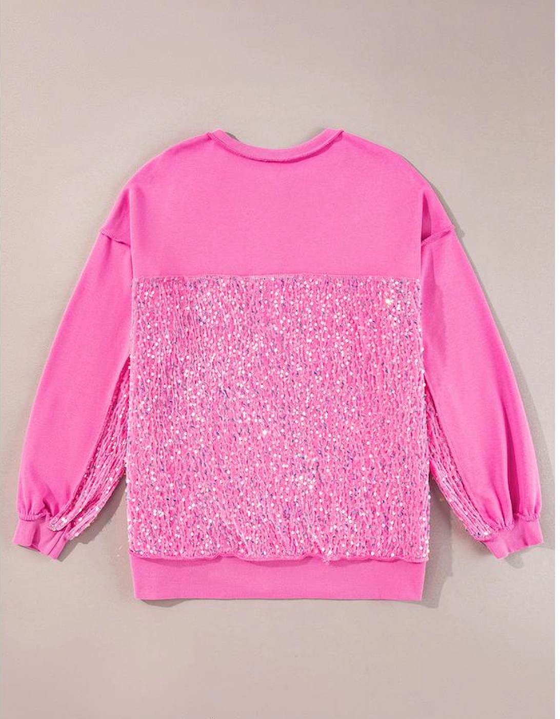 Bonbon Sequin Patchwork High Low Hem Henley Sweatshirt