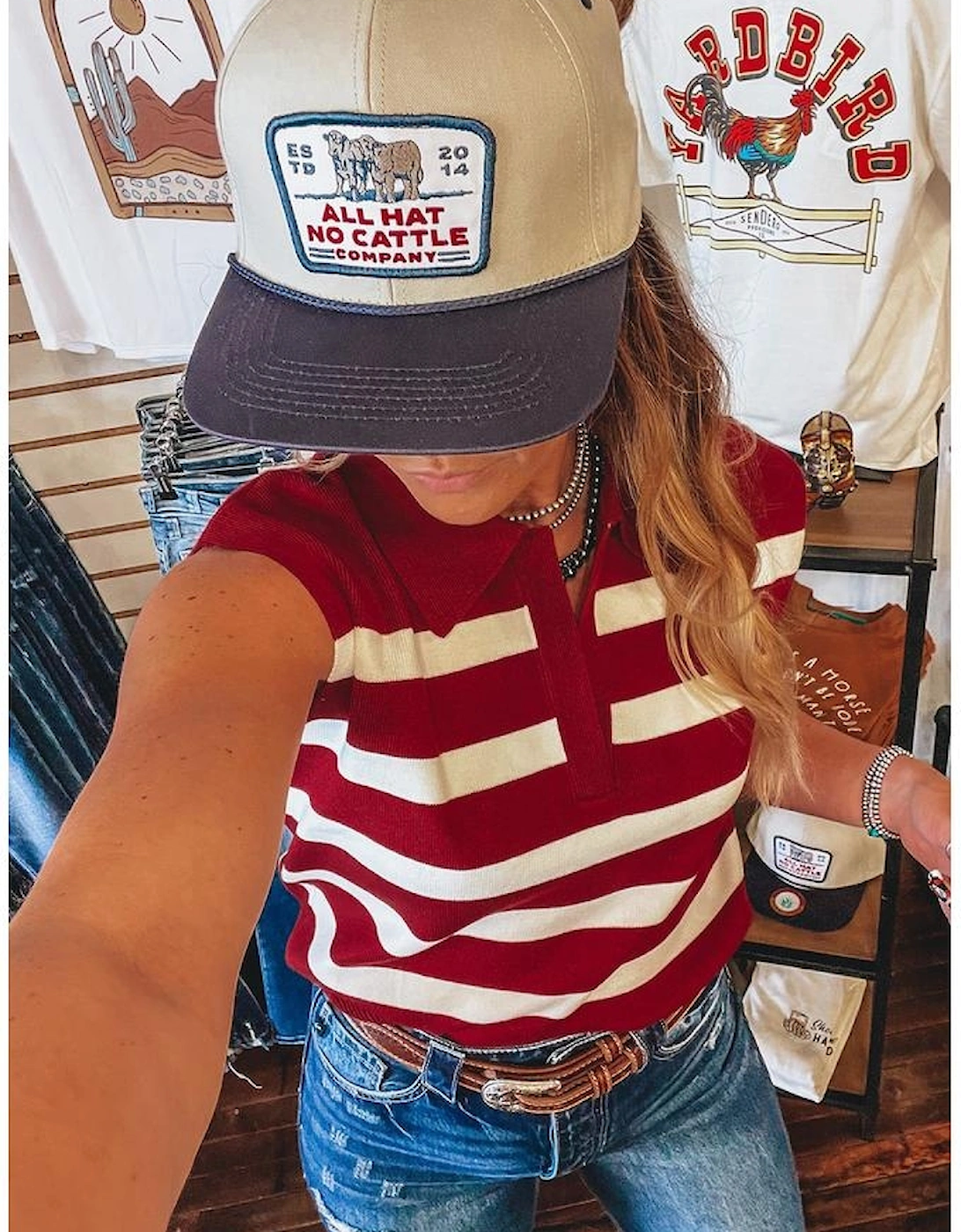 Red Stripe Collared Split Neck Sweater Vest