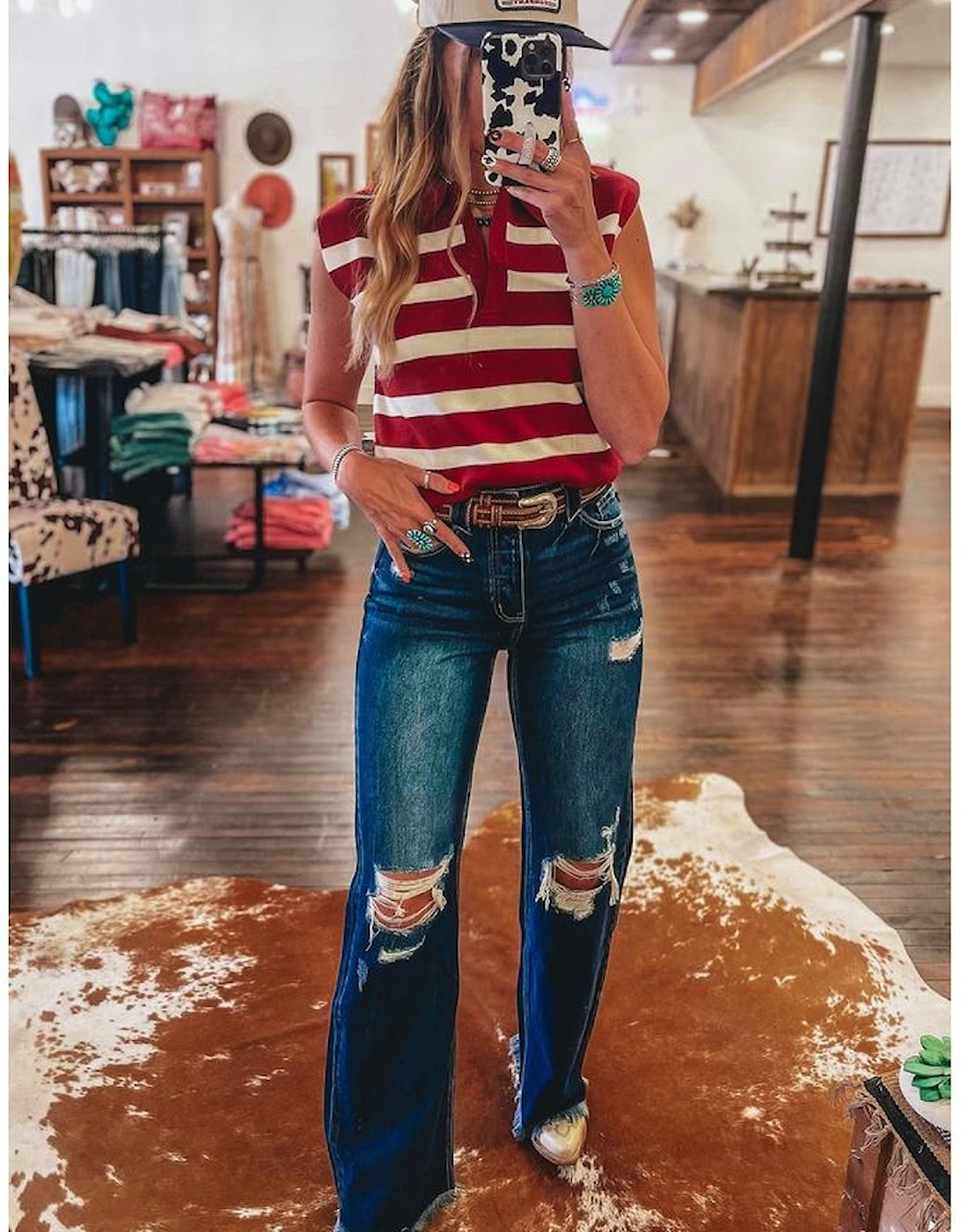 Red Stripe Collared Split Neck Sweater Vest