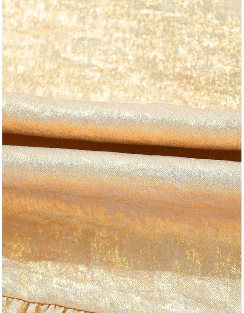 Gold Metallic Frilled V Neck Puff Sleeve Babydoll Blouse