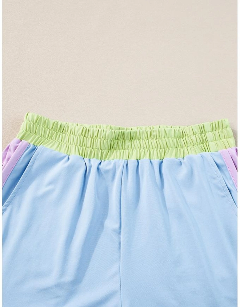 Blue Contrast Trim Cap Sleeve Tee Shorts Set