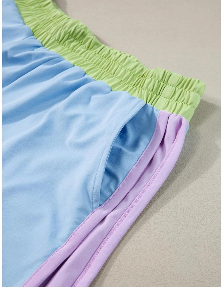 Blue Contrast Trim Cap Sleeve Tee Shorts Set