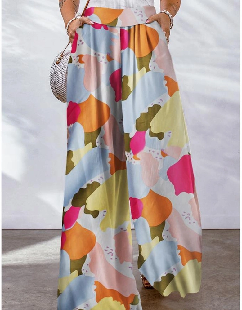 Azura Exchange Multicolor Color Palette Print Flowy Wide Leg Pants