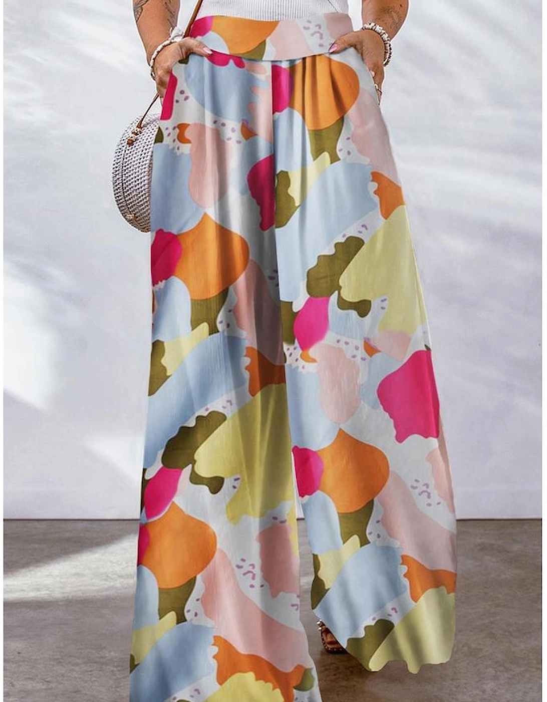Azura Exchange Multicolor Color Palette Print Flowy Wide Leg Pants