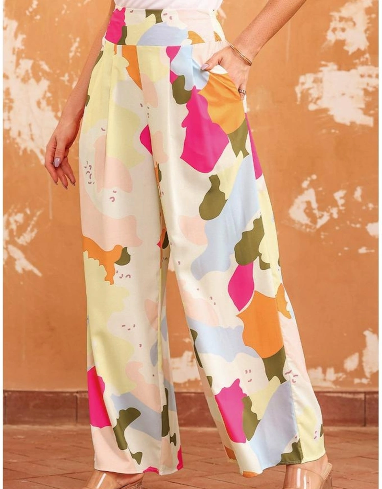 Azura Exchange Multicolor Color Palette Print Flowy Wide Leg Pants