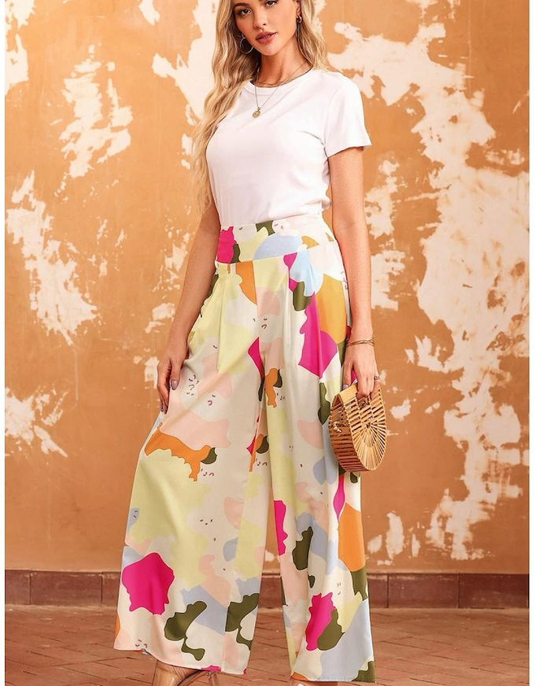Azura Exchange Multicolor Color Palette Print Flowy Wide Leg Pants