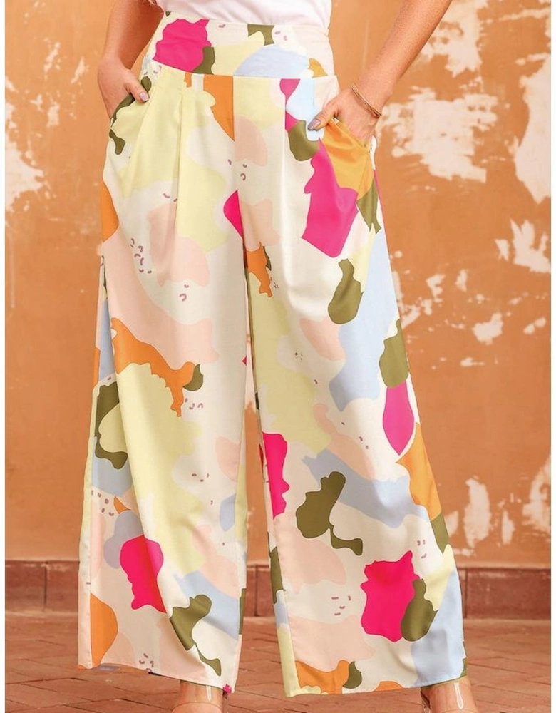 Azura Exchange Multicolor Color Palette Print Flowy Wide Leg Pants