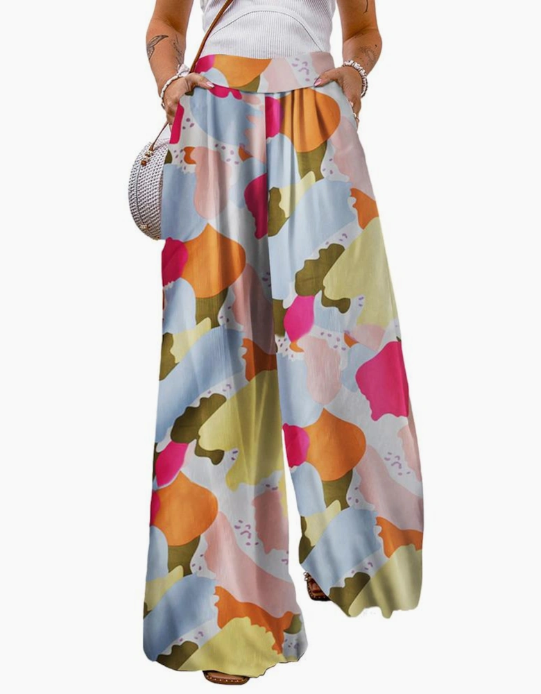 Azura Exchange Multicolor Color Palette Print Flowy Wide Leg Pants