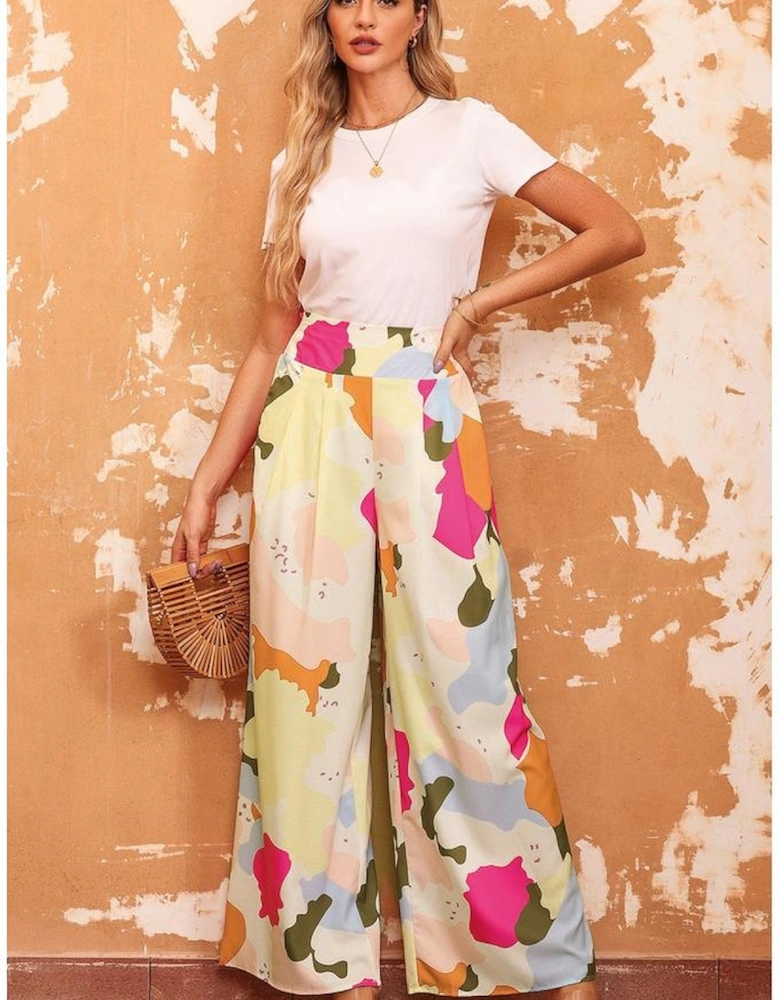 Azura Exchange Multicolor Color Palette Print Flowy Wide Leg Pants