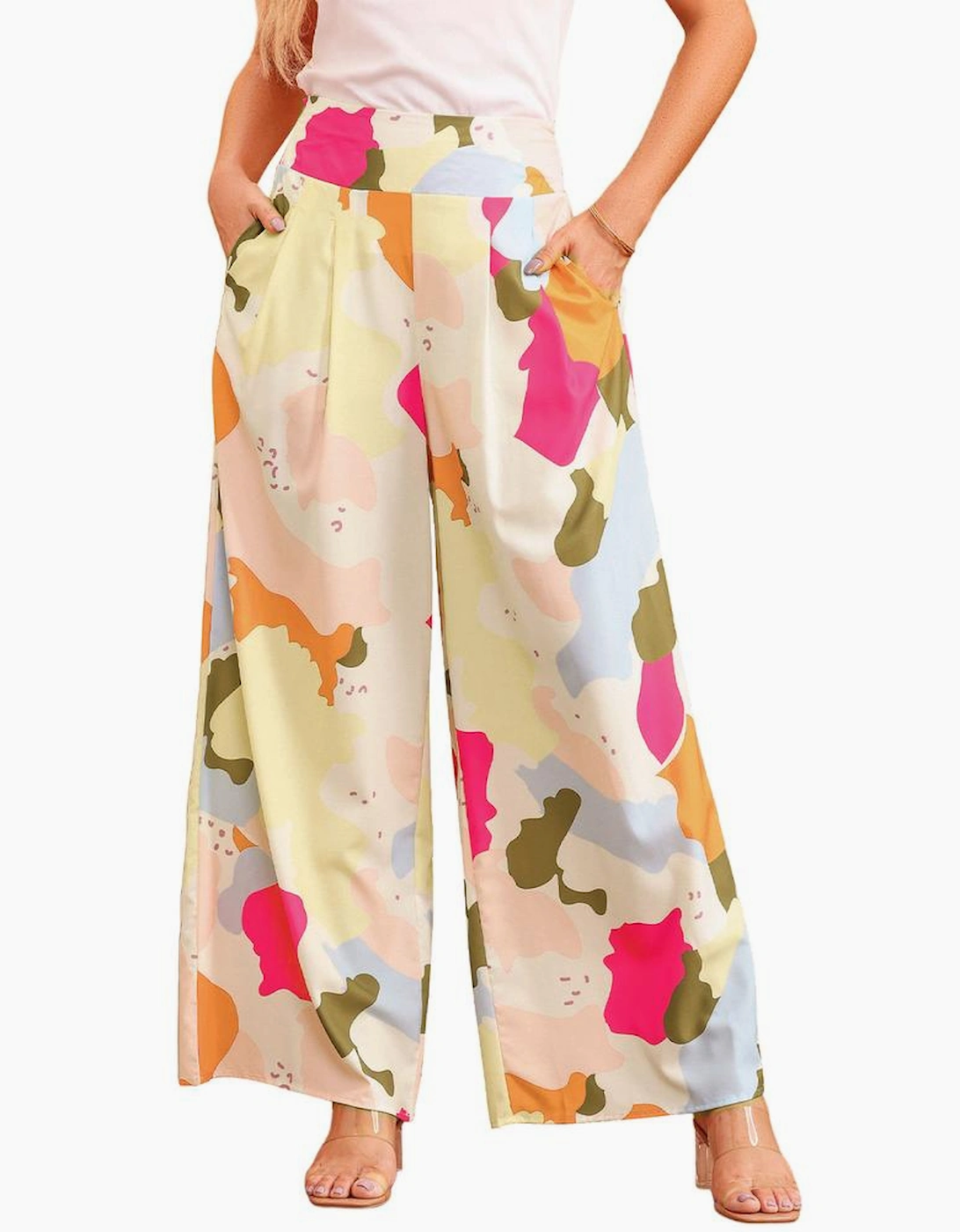 Azura Exchange Multicolor Color Palette Print Flowy Wide Leg Pants