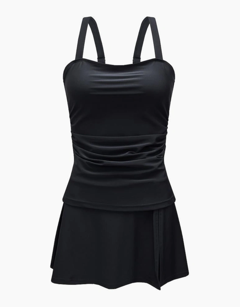 Azura Exchange Black Solid Square Neck Sleeveless Tankini Swimsuit