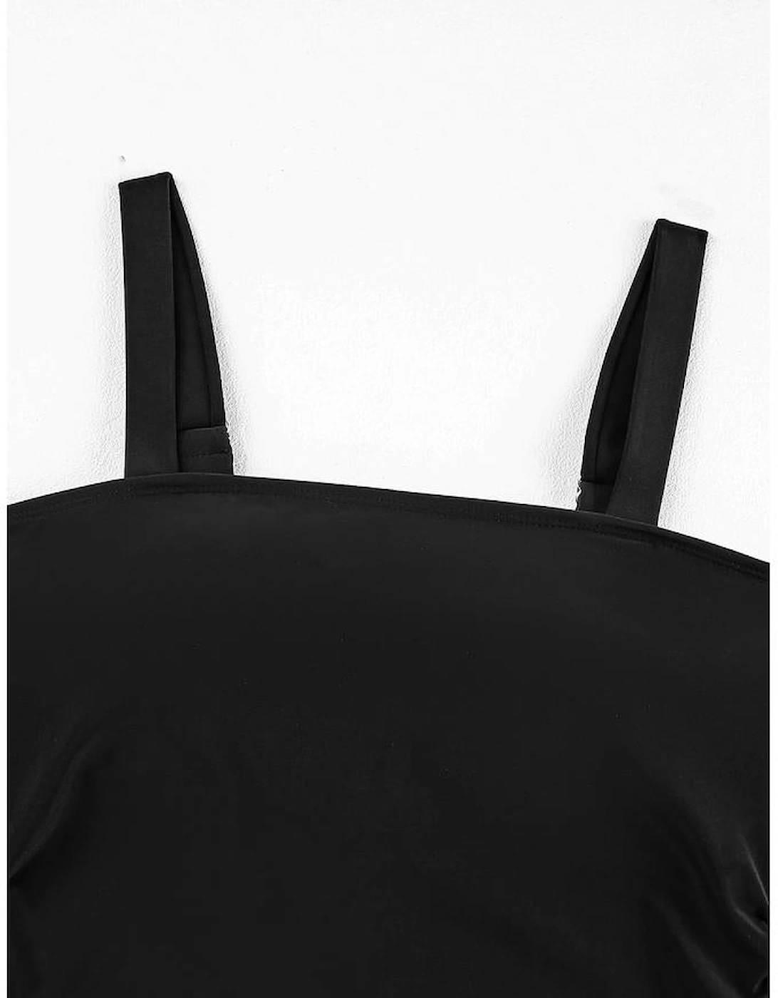 Azura Exchange Black Solid Square Neck Sleeveless Tankini Swimsuit