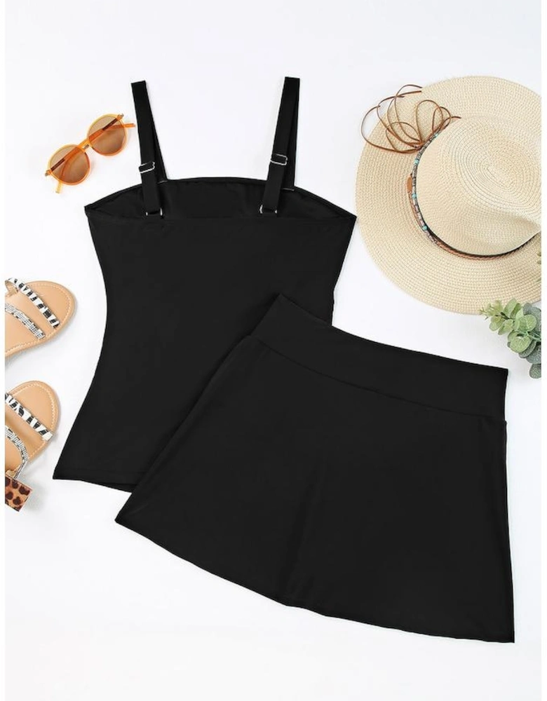 Azura Exchange Black Solid Square Neck Sleeveless Tankini Swimsuit