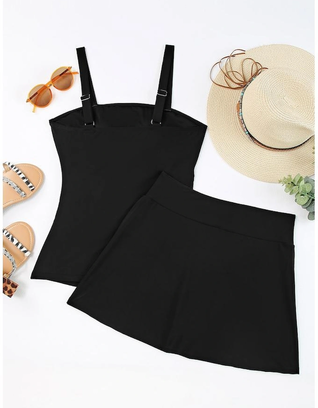 Azura Exchange Black Solid Square Neck Sleeveless Tankini Swimsuit