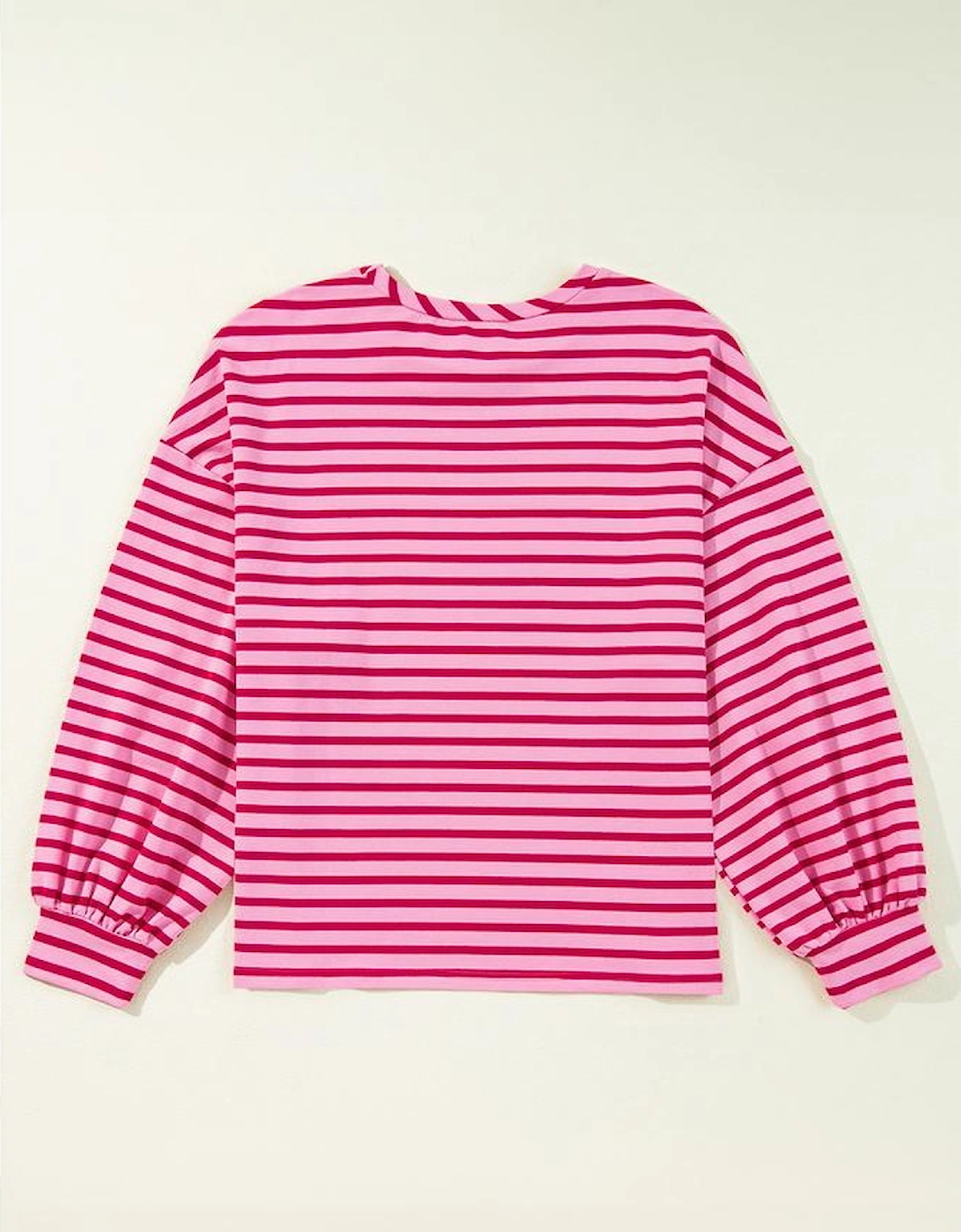 Sachet Pink Striped Print Crew Neck Drop Shoulder Sweatshirt