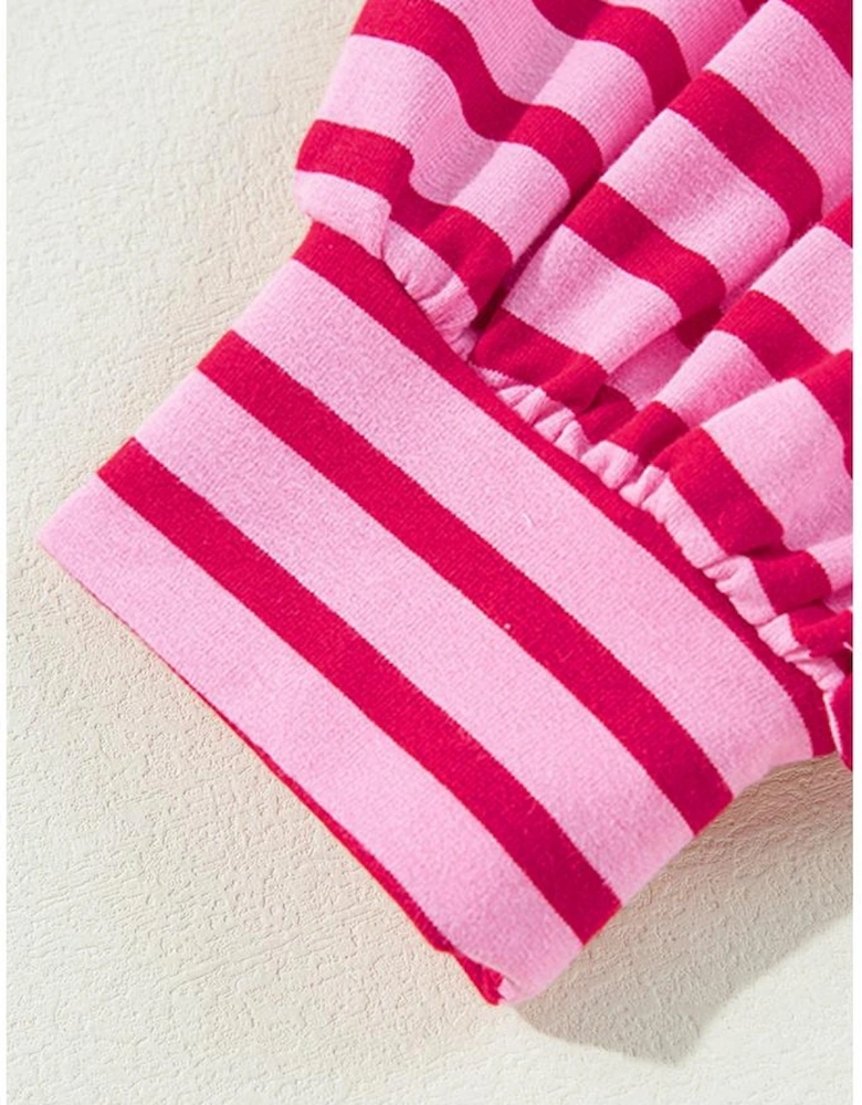 Sachet Pink Striped Print Crew Neck Drop Shoulder Sweatshirt