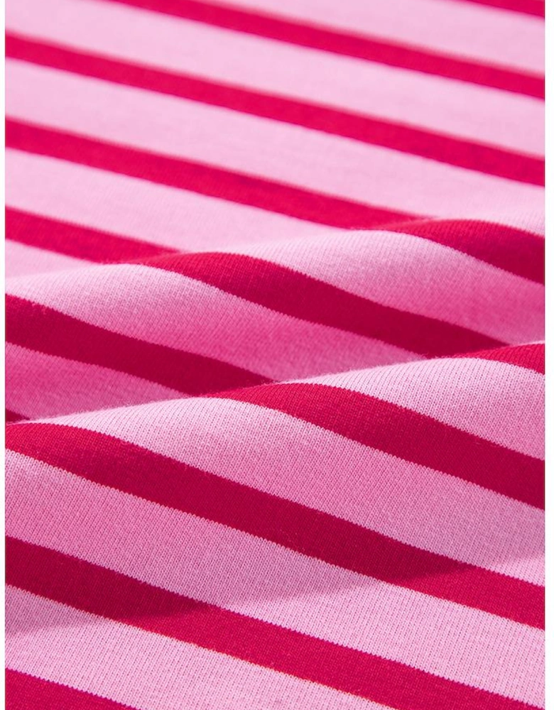 Sachet Pink Striped Print Crew Neck Drop Shoulder Sweatshirt