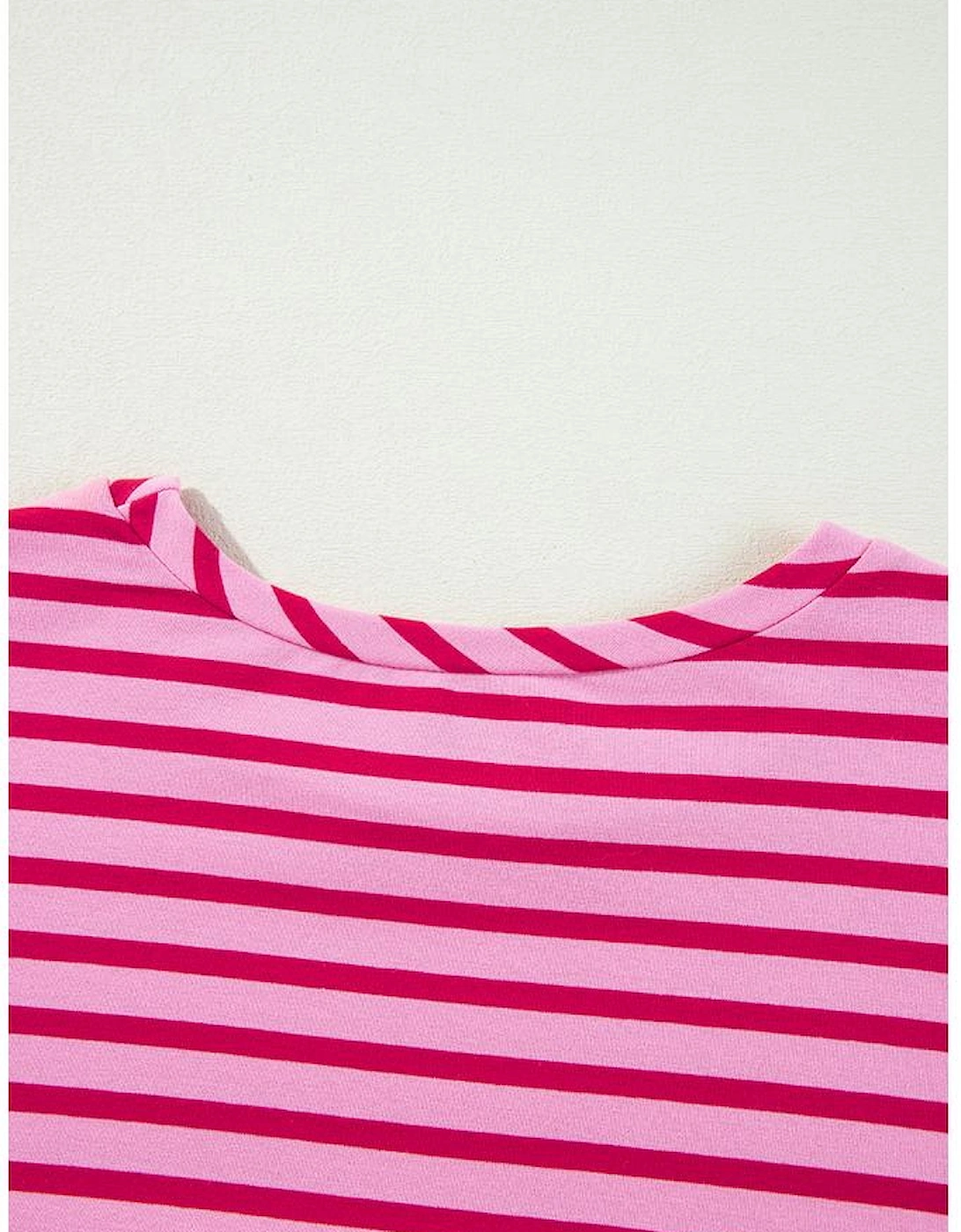 Sachet Pink Striped Print Crew Neck Drop Shoulder Sweatshirt