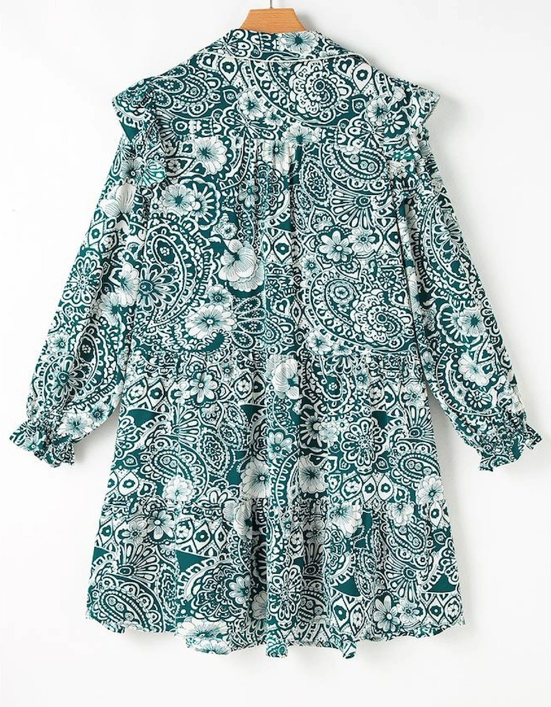 Green Floral Flounce Sleeve Split Neck Plus Size Dress