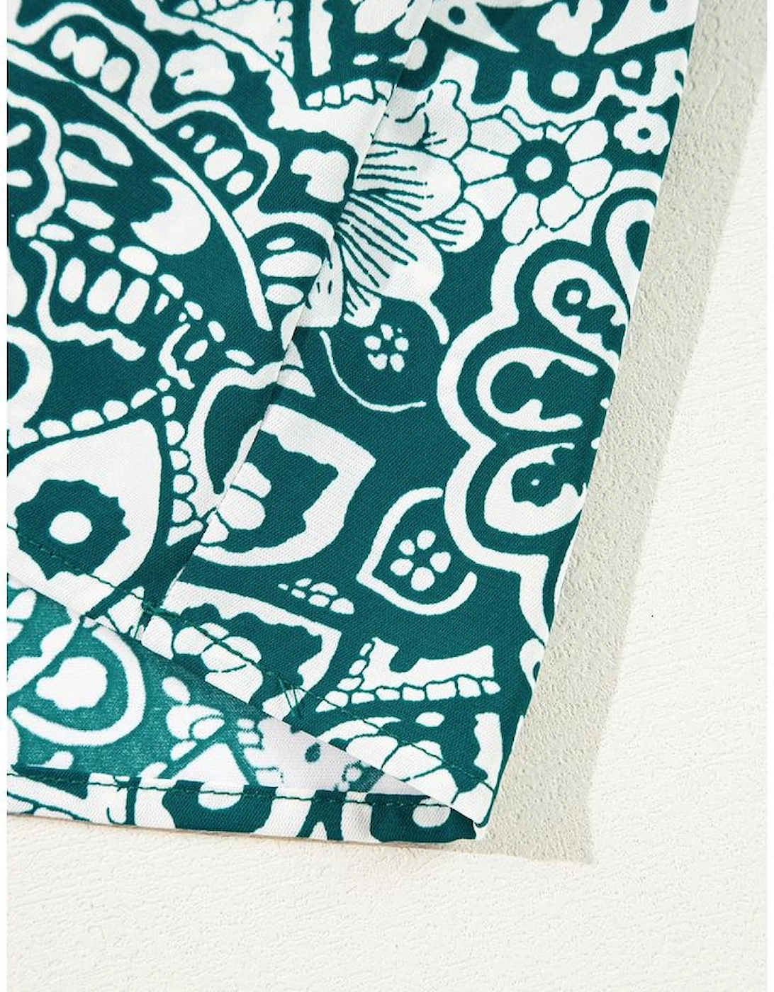 Green Floral Flounce Sleeve Split Neck Plus Size Dress