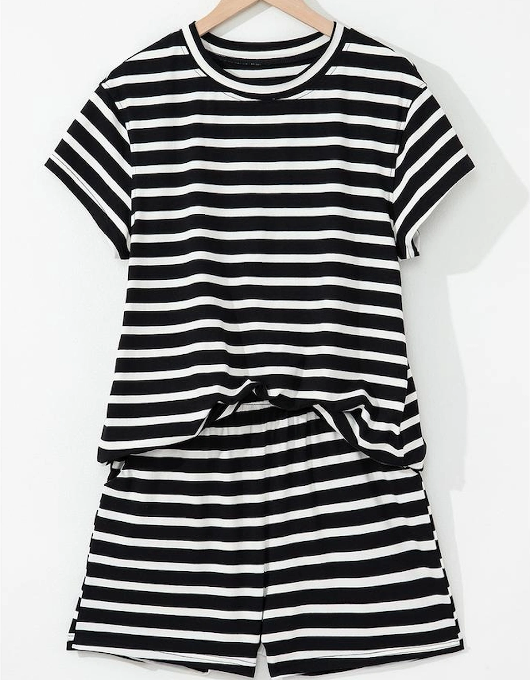 Black White Striped Short Sleeve Top and Shorts Set