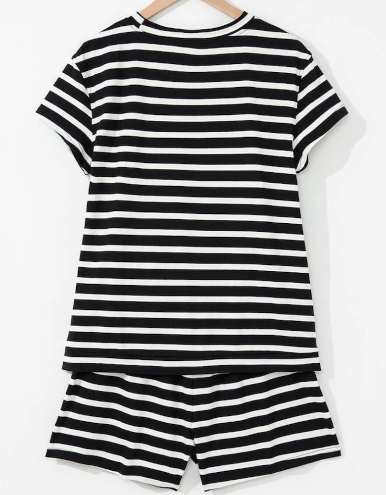 Black White Striped Short Sleeve Top and Shorts Set