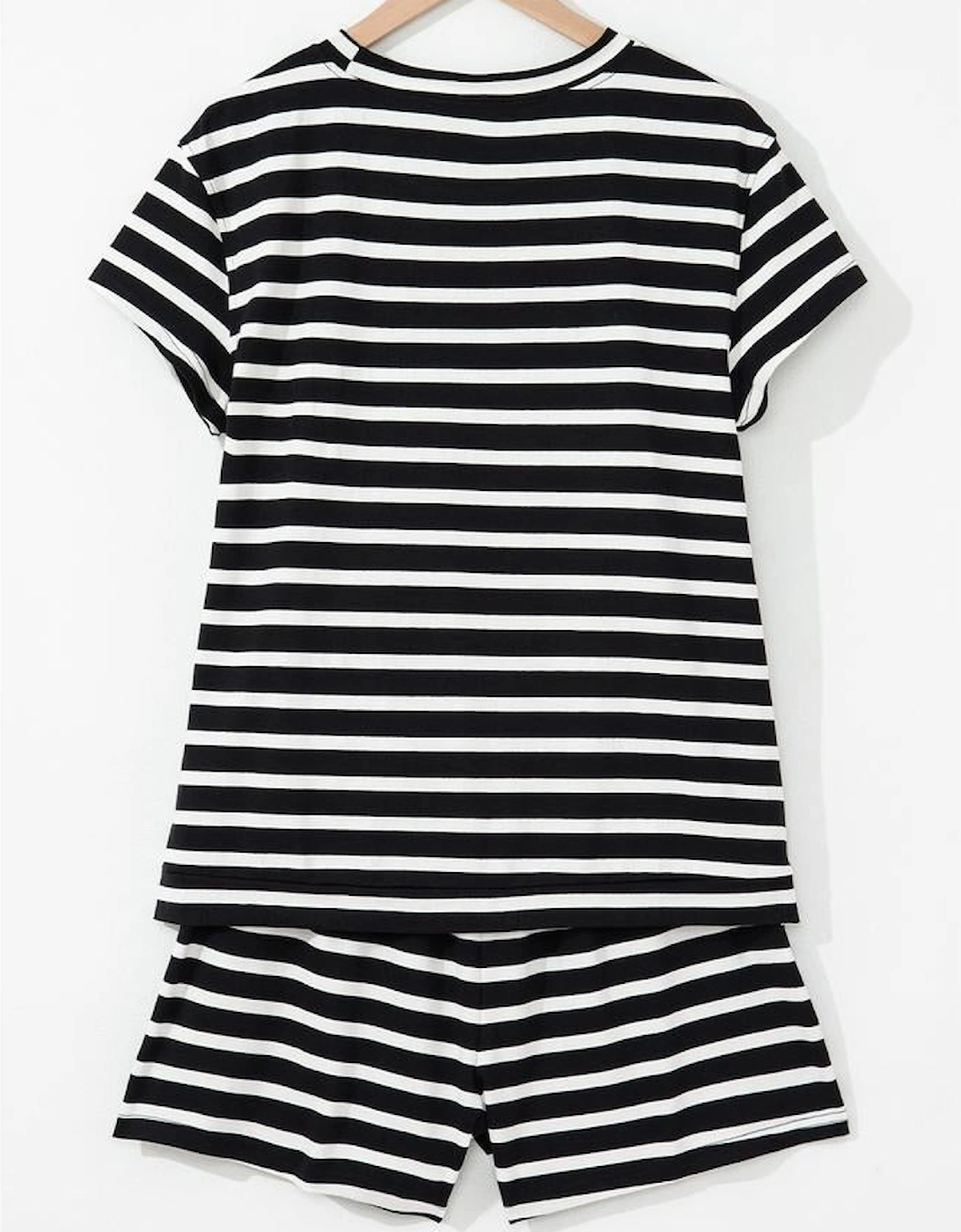 Black White Striped Short Sleeve Top and Shorts Set