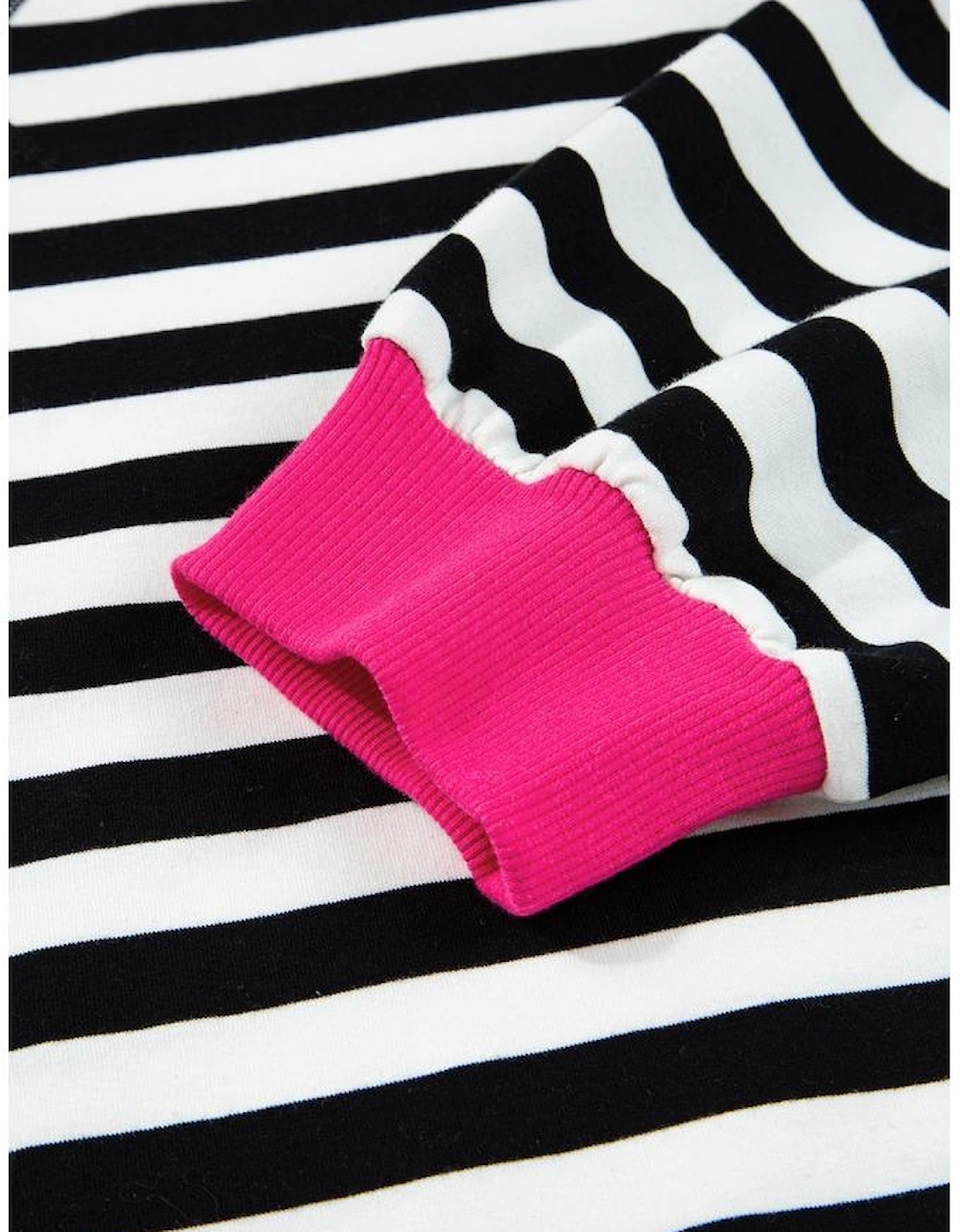 Black Stripe Color Block Edge Pullover and Shorts PLus Size Set