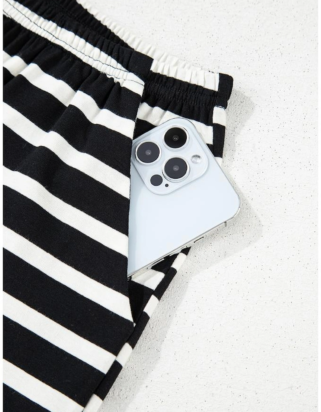 Black White Striped Short Sleeve Top and Shorts Set