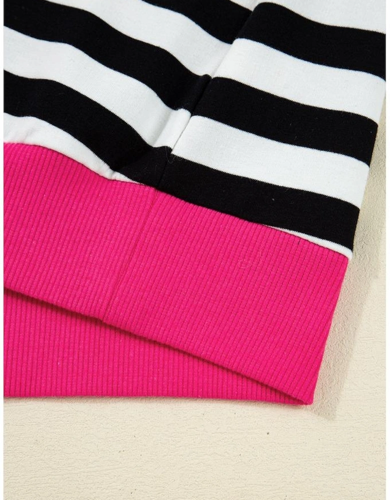 Black Stripe Color Block Edge Pullover and Shorts PLus Size Set