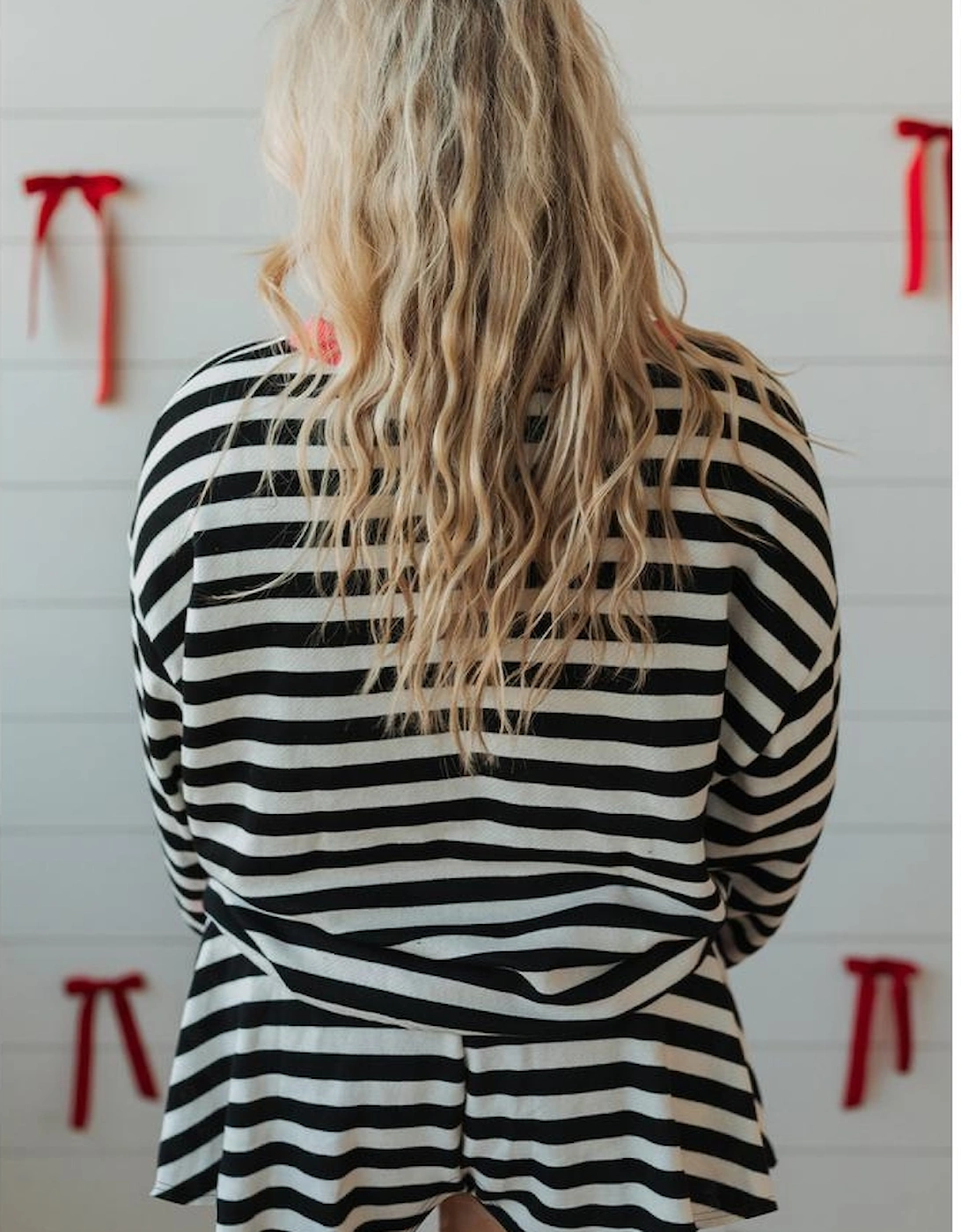 Black Stripe Color Block Edge Pullover and Shorts PLus Size Set, 16 of 15