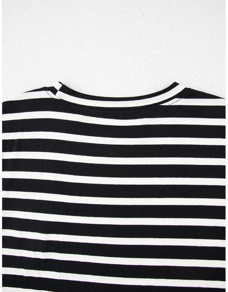 Black White Striped Short Sleeve Top and Shorts Set