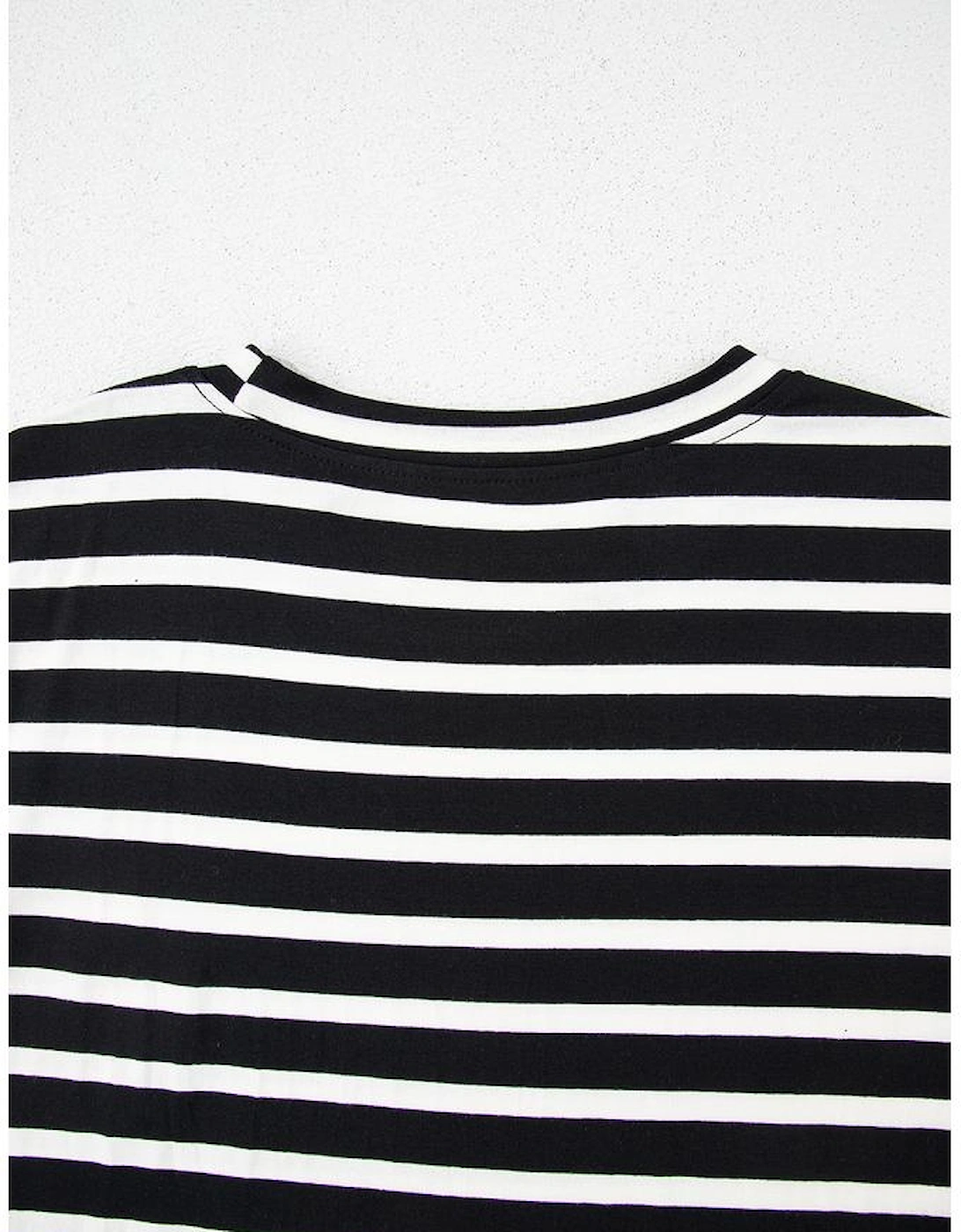 Black White Striped Short Sleeve Top and Shorts Set