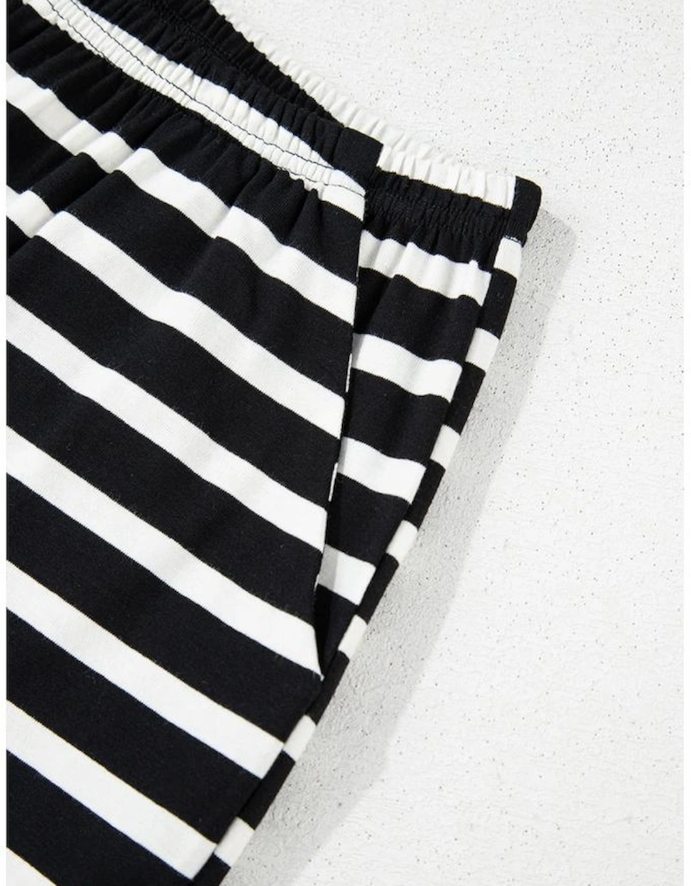 Black White Striped Short Sleeve Top and Shorts Set